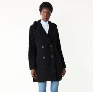 Nine West Woman's Double Breasted Teddy Coat Black XS